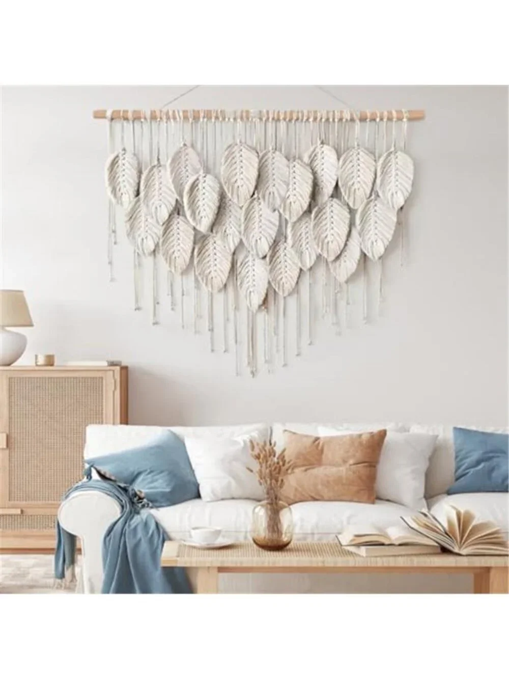 Macrame Wall Hanging Boho Beige Leaves Tapestry Bohemian Handmade Woven Wall Art